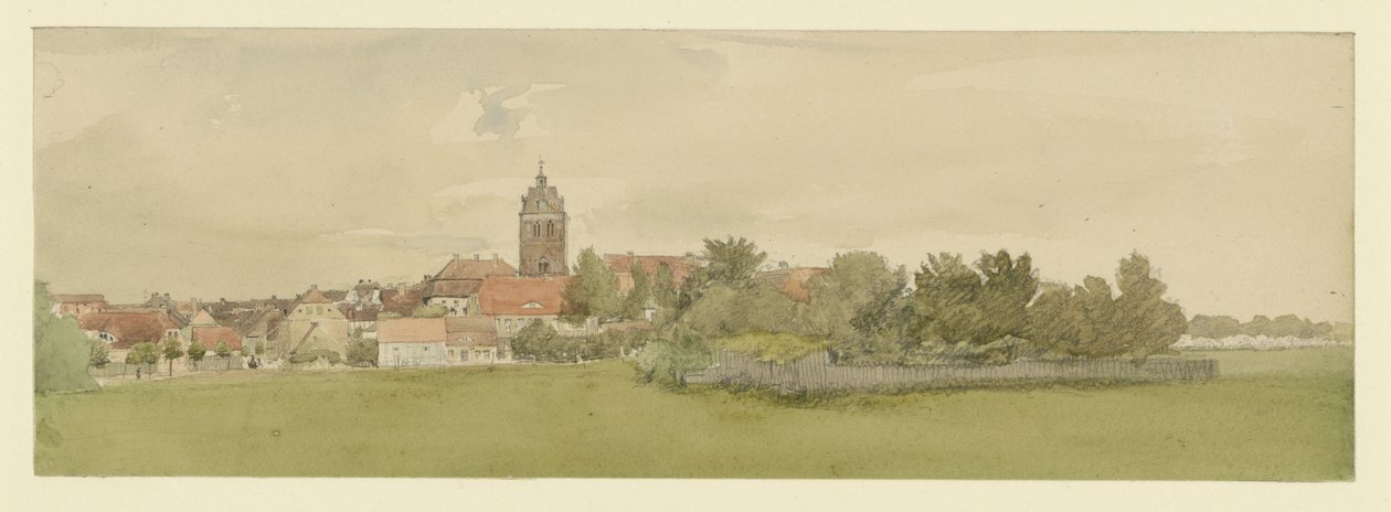 Nordtysk landsby med kirke af Eduard Gaertner