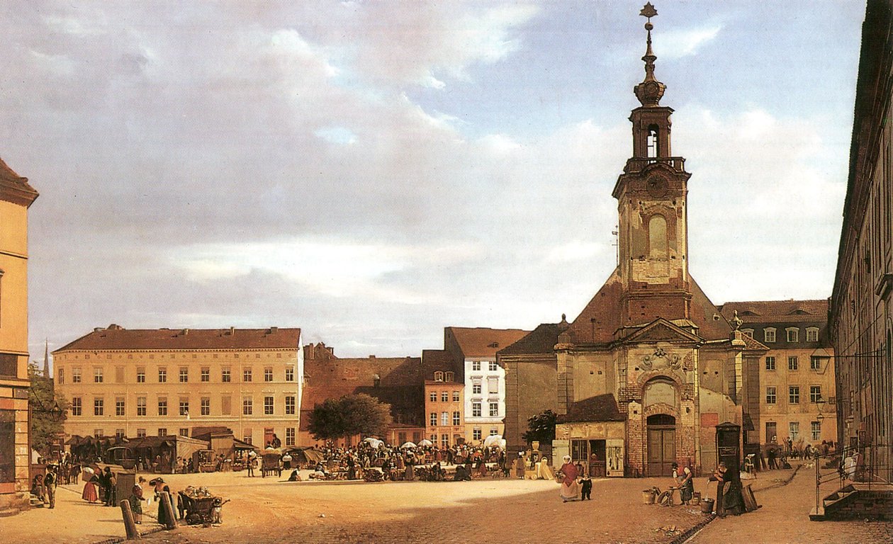 Russisk: "Spittelmarkt i Berlin"
Tysk: Spittelmarkt af Eduard Gaertner