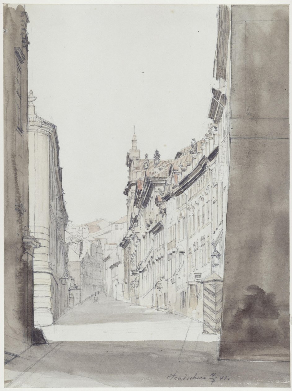 Gade i Hradčany i Prag af Eduard Gaertner