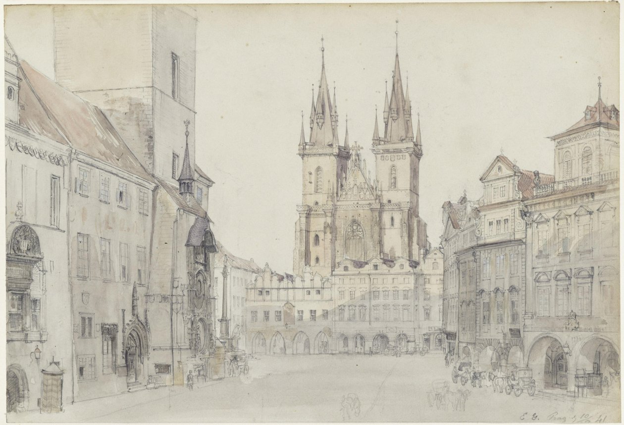 Týnkirken og rådhuset i Prag af Eduard Gaertner