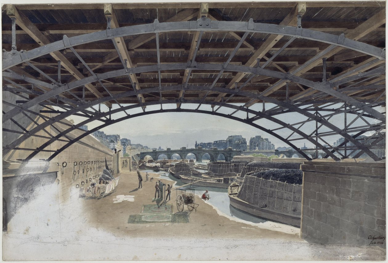 Under Pont des Arts med udsigt til Pont Neuf og Seine-øen i Paris af Eduard Gaertner