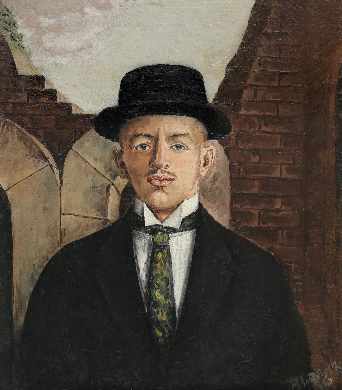 Portræt af digteren Vasili Kamensky 1884-1961 i en høj hat, 1917 af Eduard Gustavovich Shiman