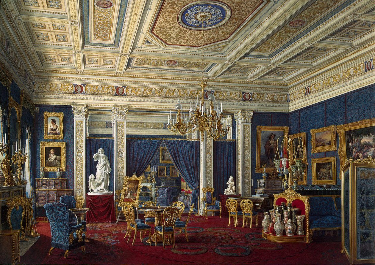 Blå tegnestue i Mariinsky-paladset i Sankt Petersborg, midten af det 19. århundrede. af Eduard Hau