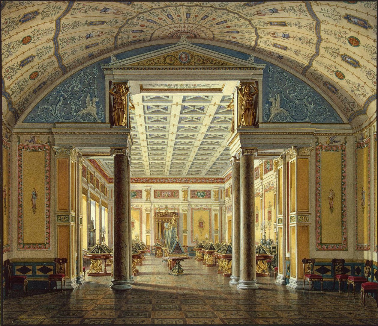 Interiør af den nye Eremitage. Cameos værelse, 1854 af Eduard Hau