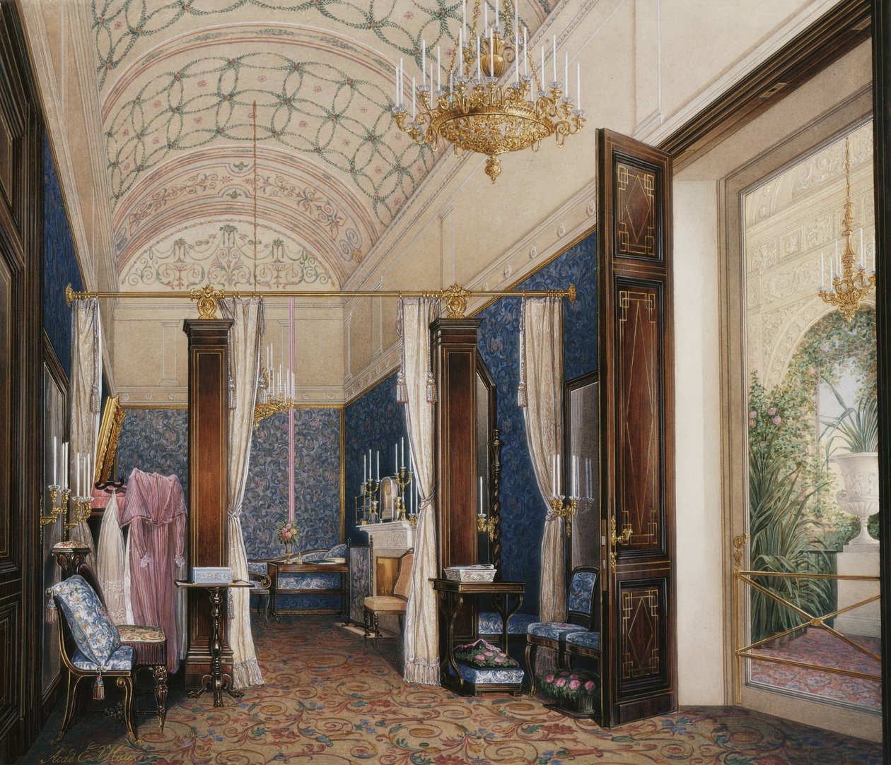 Interiør af Vinterpaladset. Kejserinde Alexandra Fyodorovnas omklædningsrum, 1871 af Eduard Hau