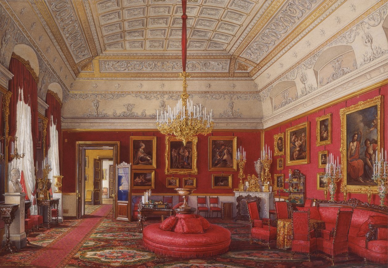 Interiør af Vinterpaladset. Den første reserverede lejlighed. Den store undersøgelse af storprinsesse Maria Nikolayevna, 1867 af Eduard Hau