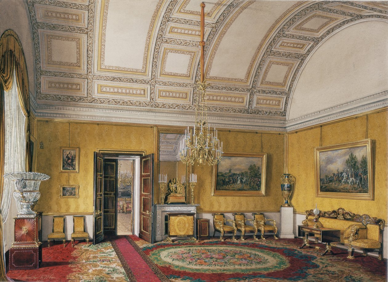 Interiør af Vinterpaladset. Den første reserverede lejlighed. Storprinsesse Maria Nikolajevnas gule salon, 1866 af Eduard Hau