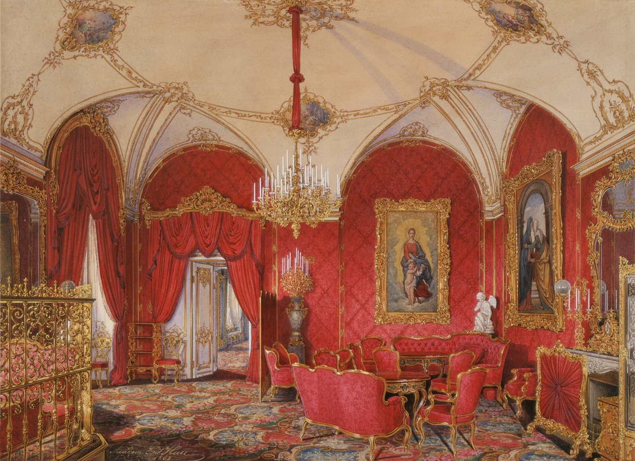 Interiør af Vinterpaladset. Den fjerde reserverede lejlighed. Hjørnerummet, 1868 af Eduard Hau