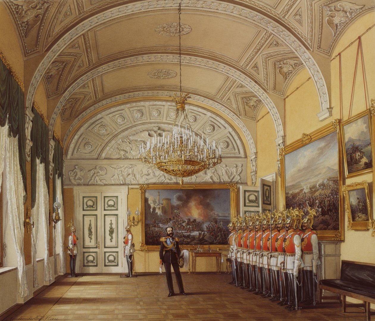 Interiør af Vinterpaladset. Vagtrummet, 1864 af Eduard Hau