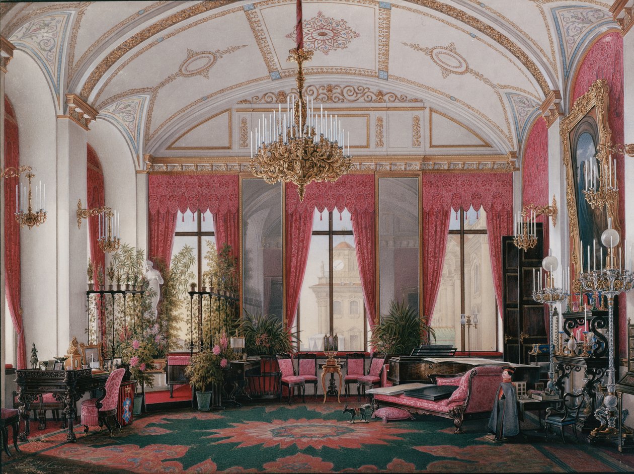 Interiør af Vinterpaladset. Hindbærstudiet af kejserinde Maria Alexandrovna, 1860