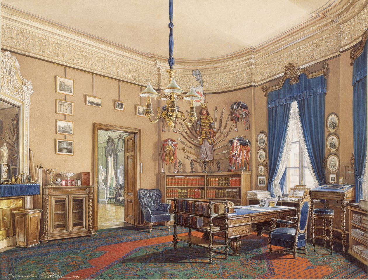 Interiør af Vinterpaladset. Studiet af kronprins Nikolay Aleksandrovich, 1865 af Eduard Hau
