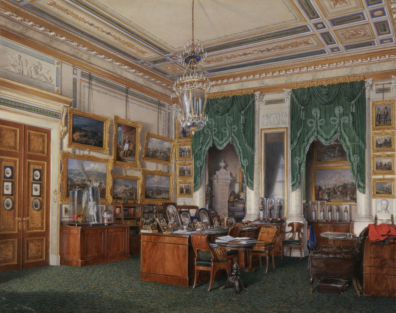 Interiør af Vinterpaladset. Studiet af kejser Alexander II, 1857 af Eduard Hau