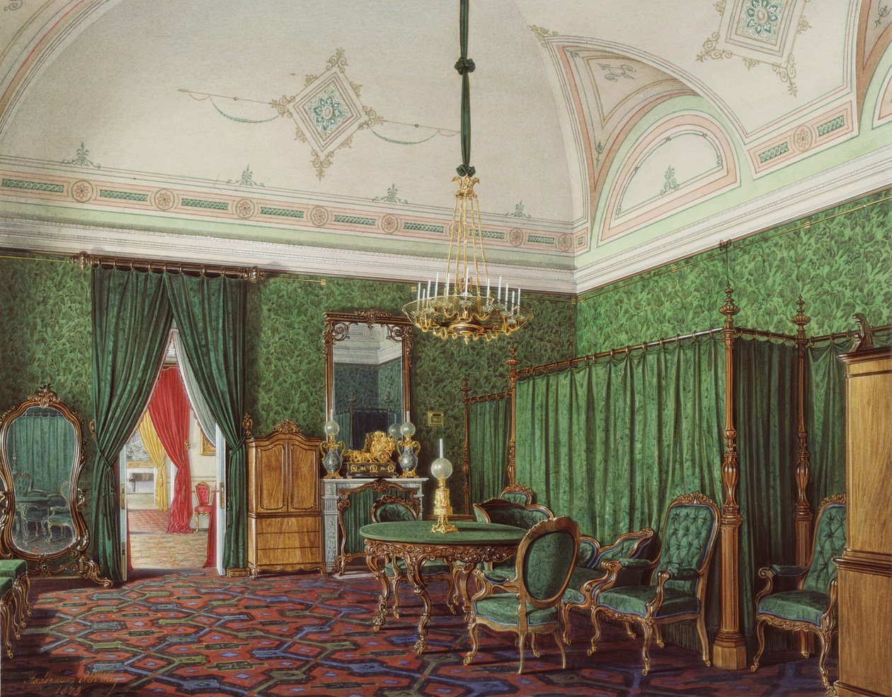 Interiør af Vinterpaladset. Den tredje reserverede lejlighed. Et soveværelse, 1873 af Eduard Hau