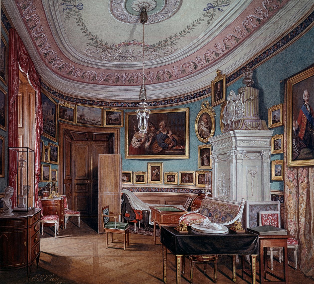 Udsigt over værelset til Paul I (1754-1801) en Gatchina-akvarel af Eduard (Edward) Hau (1807-1870) 1877 Sankt Petersborg, Eremitagemuseet af Eduard Hau