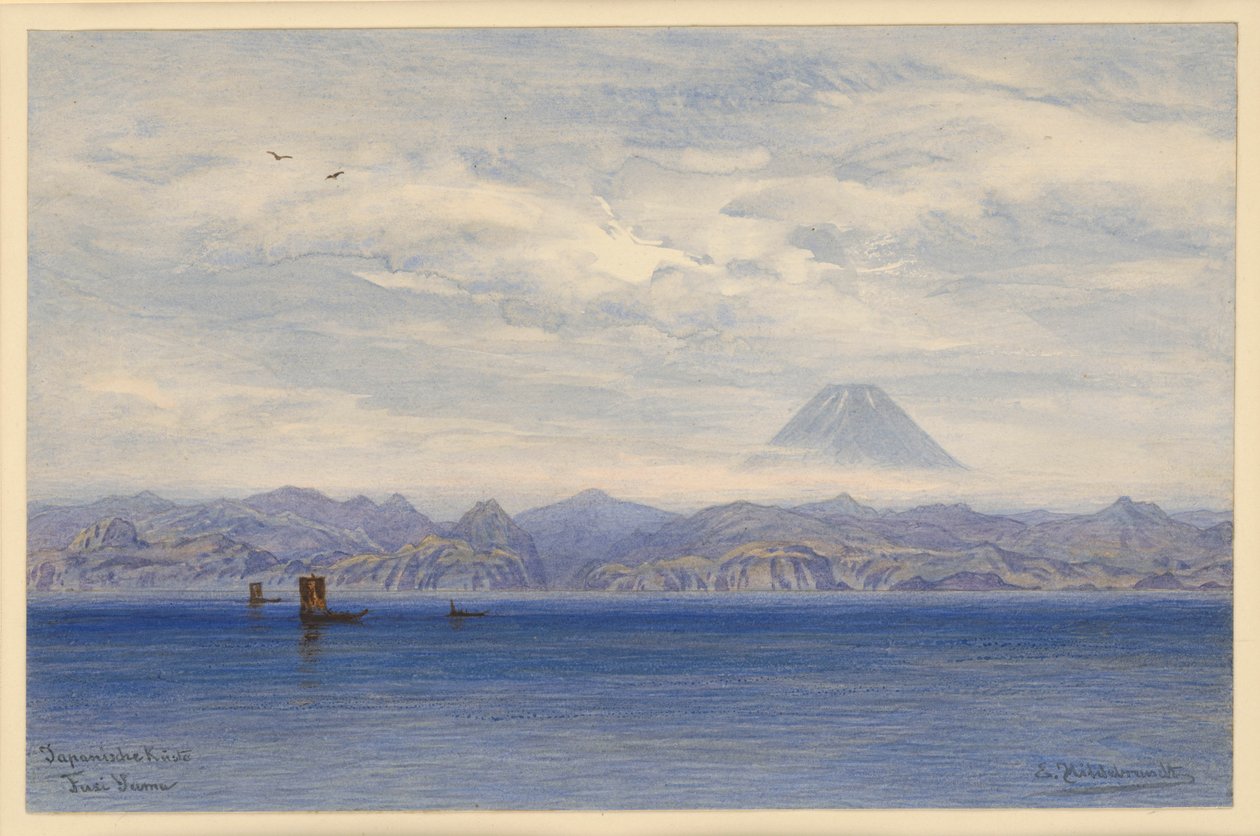 Japansk kyst med Fuji-bjerget af Eduard Hildebrandt