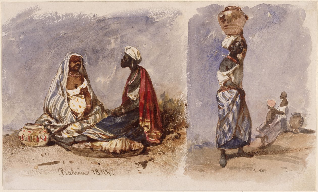 To scener med gadesælgere fra Bahia, siddende og stående af Eduard Hildebrandt