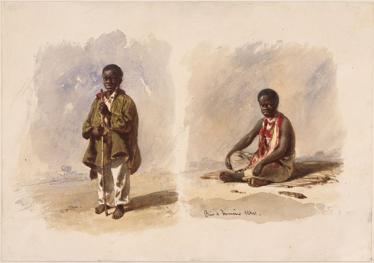 To små afro-brasilianere; den ene står, den anden sidder af Eduard Hildebrandt