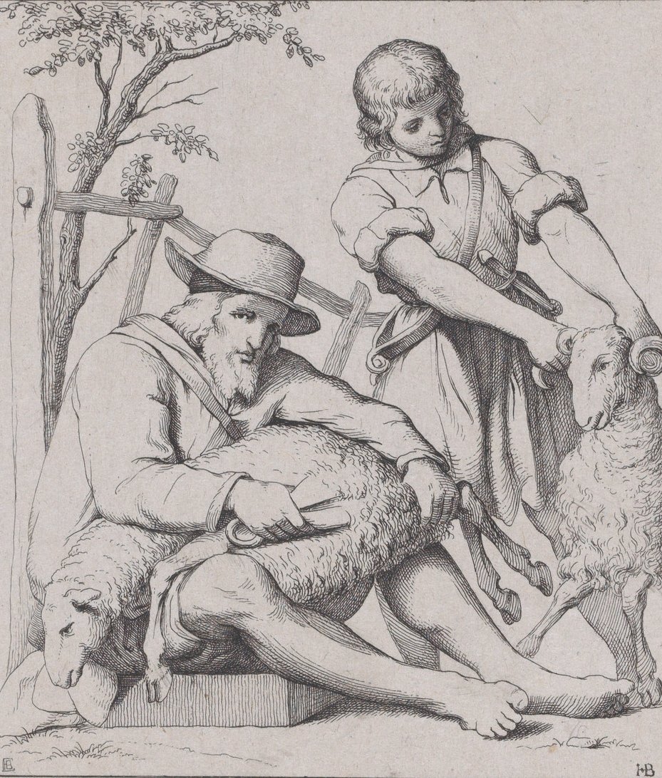 To mænd fåreklipning, ca. 1842. af Eduard Julius Friedrich Bendemann