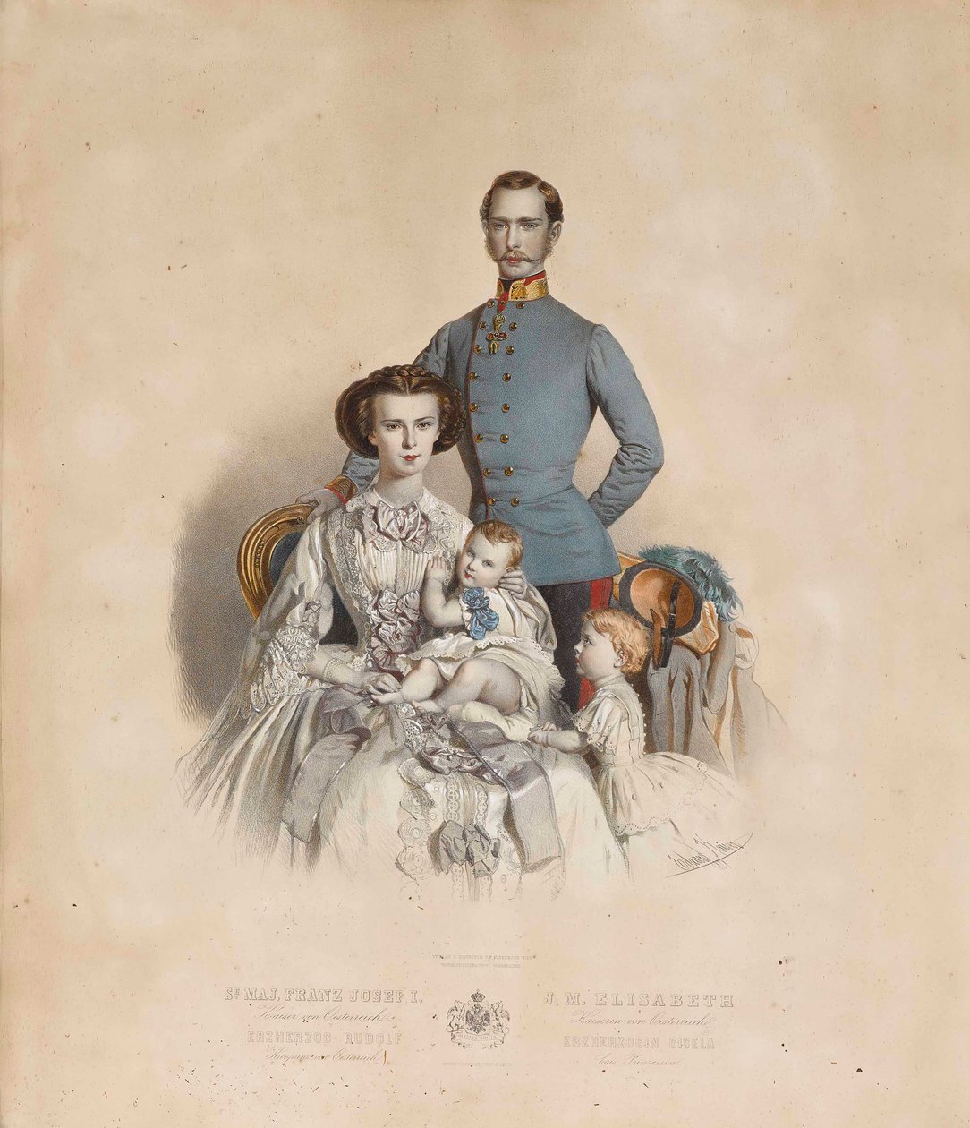 Francis Joseph I og Elisabeth af Østrig med børn, Gisela og Rudolf af Eduard Kaiser