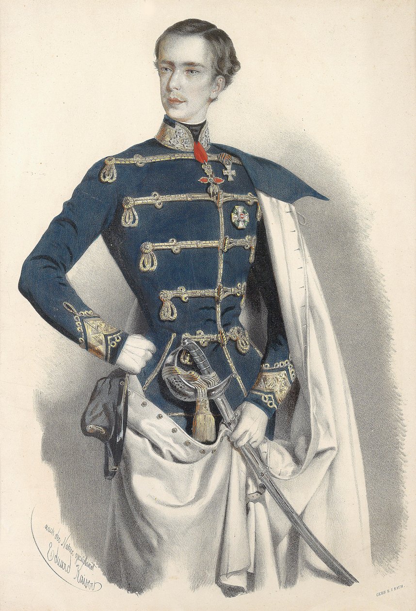 Portræt af kejser Franz Joseph I af Østrig, i ungarsk uniform, ca. 1850. af Eduard Kaiser
