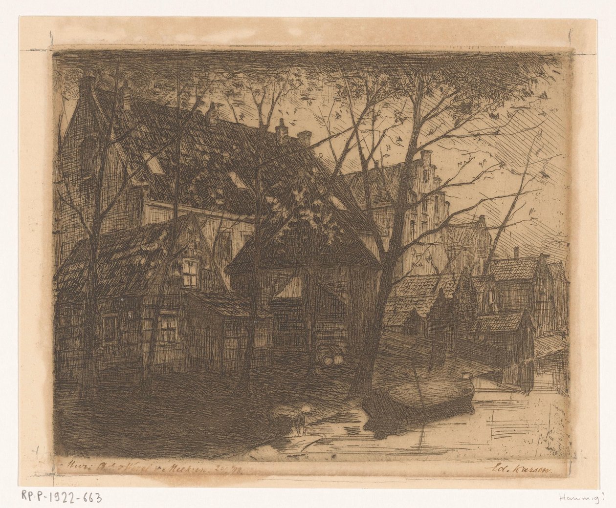 Bagsiden af ​​huse langs vandet af Eduard Karsen (signed by artist)