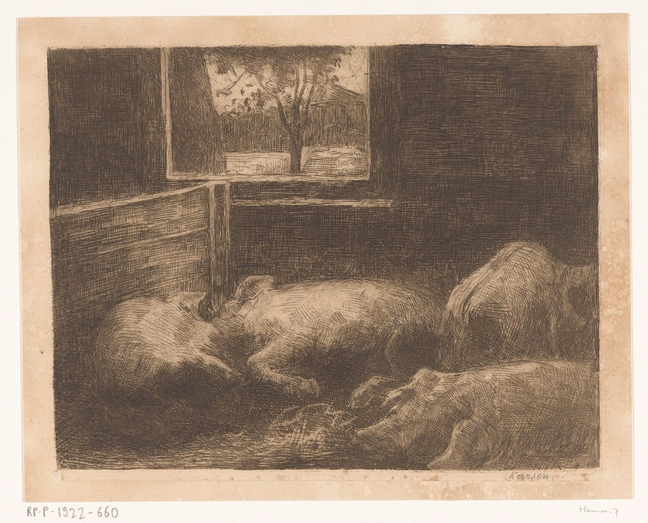 Grise i stald af Eduard Karsen (signed by artist)