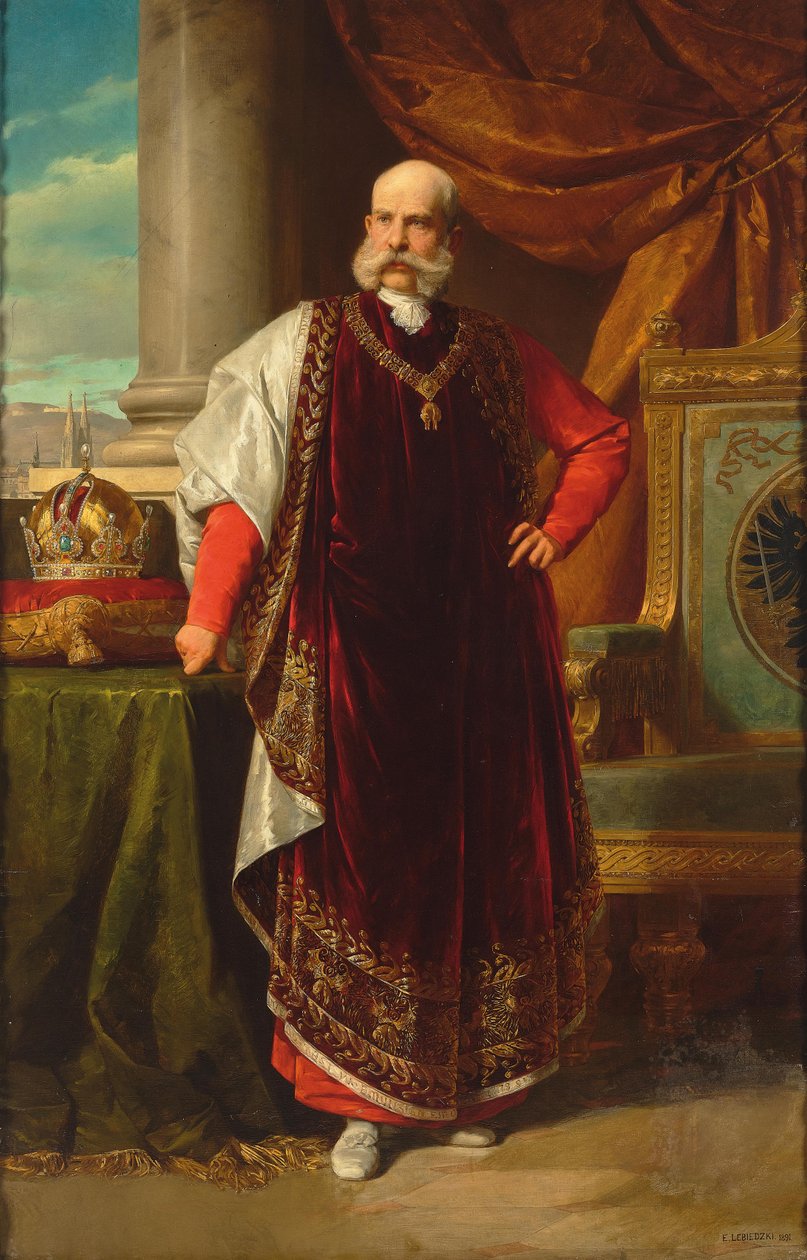 Portræt af Franz Joseph I af Østrig som stormester i det gyldne skind, 1891. af Eduard Lebiedzki