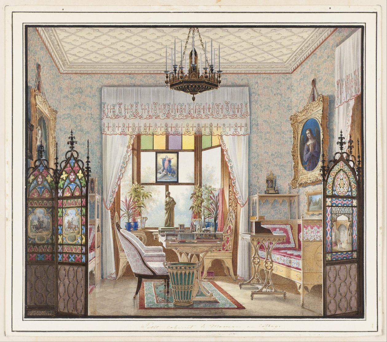 Kejserinde Alexandra Feodorovnas stue, Cottage Palace, Skt. Petersborg, Rusland af Eduard Petrovich Hau