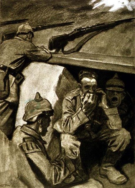 A Mouth Organ in the Trenches, illustration fra et tysk blad, 