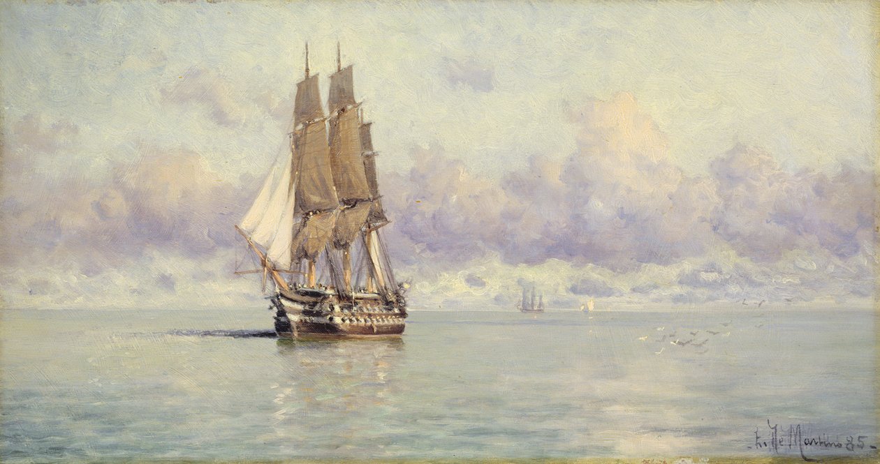 A Man-O-War Becalmed, 1885 af Eduardo de Martino