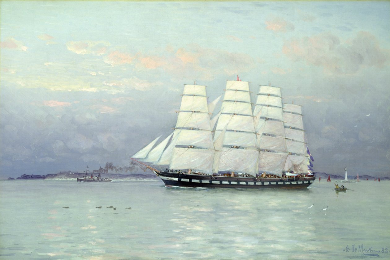 Et udgående bundet skib under fuld sejl, 1882 af Eduardo de Martino