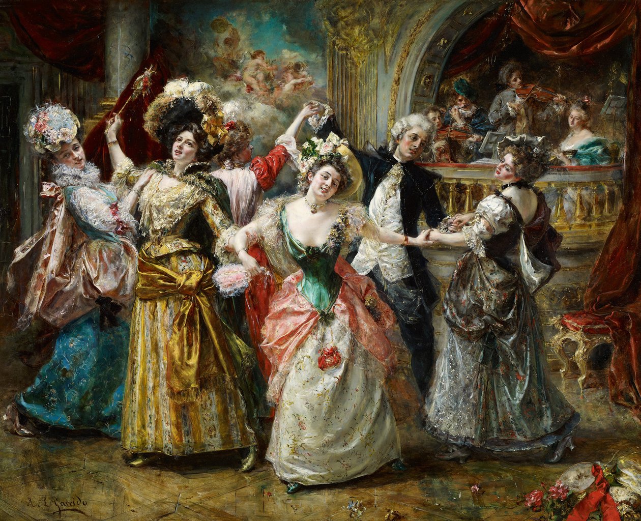 The Beau at the Soiree - Garrido, Eduardo Leon (1856-1949) - Olie på træ - 80,5x100 - Museo Carmen Thyssen, Malaga af Eduardo Leon Garrido