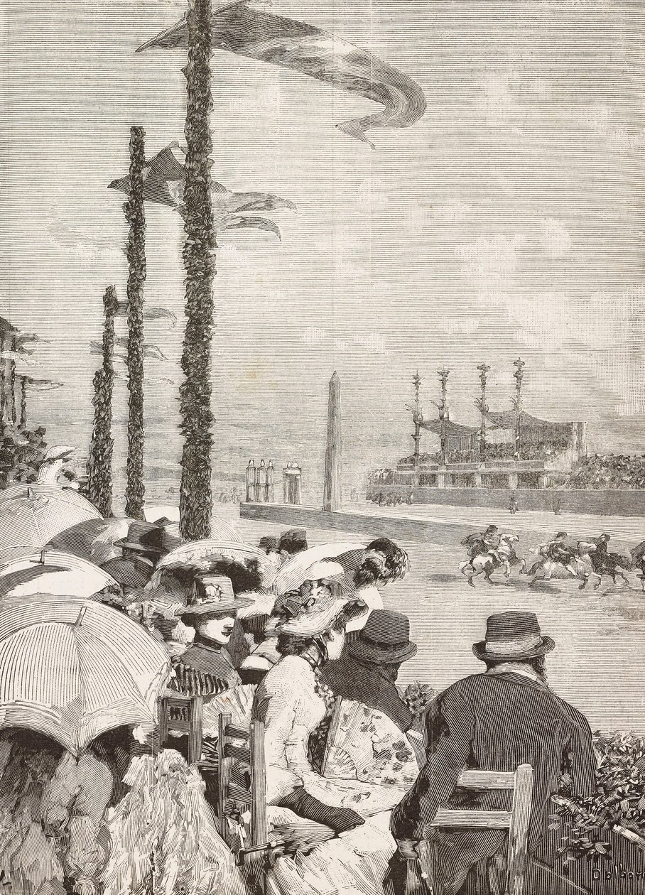 Hestevæddeløb ved Pompei-festivalerne, Pompeji, Italien, gravering fra tegning af Edoardo Dalbono, fra L