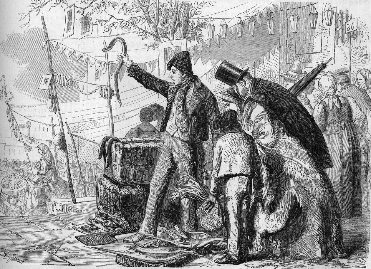 Napolitansk Metier: Ålemarchen i Napoli i 1864. Fra en skitse af eduardo Dalbono. af Eduardo Dalbono