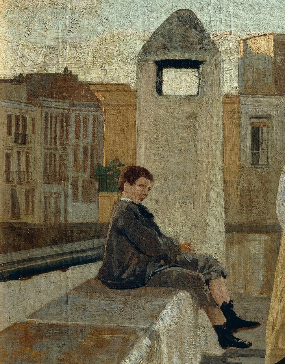 Terrassen, af Edoardo Dalbono (1841-1915), olie på panel, 45x30 cm. Detalje. af Eduardo Dalbono
