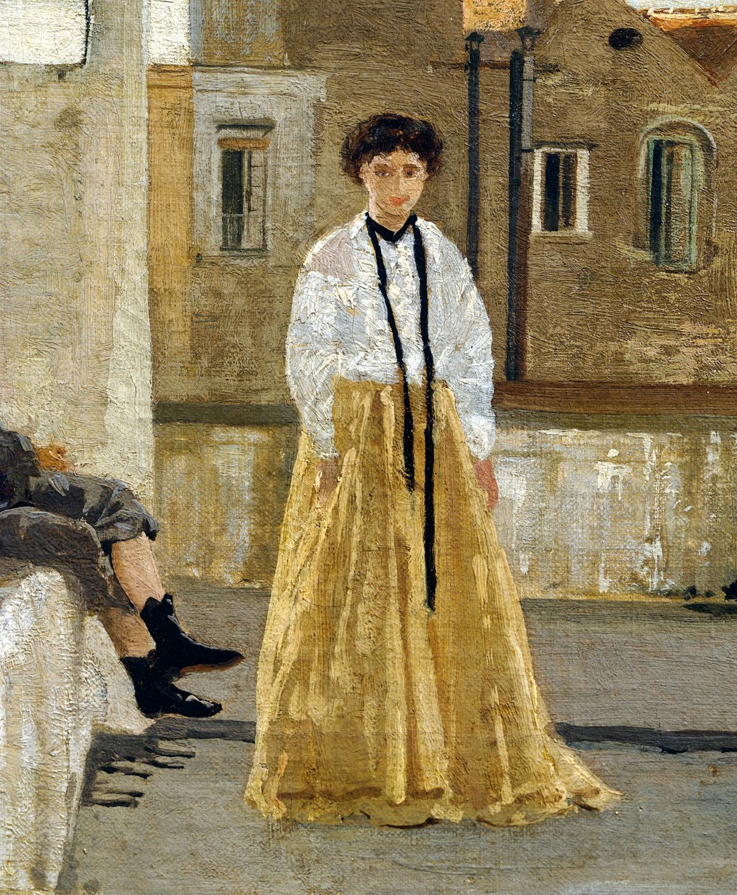 Terrassen, af Edoardo Dalbono (1841-1915), olie på panel, 45x30 cm. Detalje. af Eduardo Dalbono