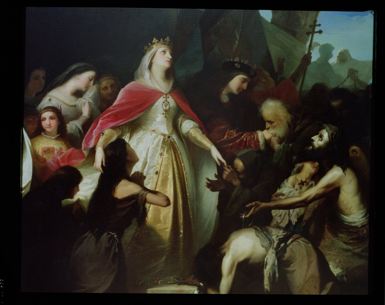 Detalje af de katolske monarker, der modtog de kristne fanger efter erobringen af Malaga i 1487 af Eduardo Javier Ramon Cano de la Pena