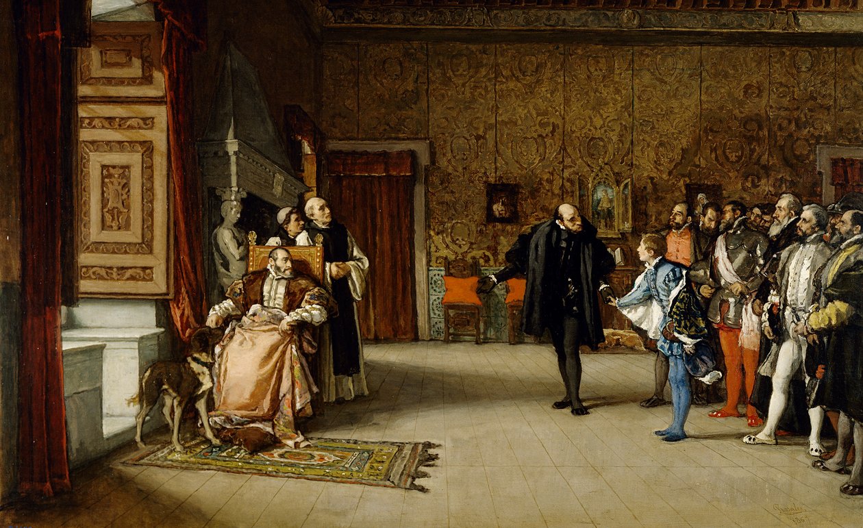 Juan de Austrias præsentation til kejser Carlos V i Yuste, 1869 af Eduardo Rosales
