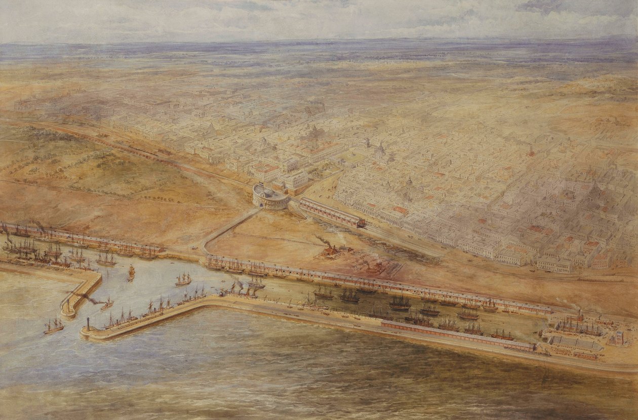 Et fugleperspektiv af havnen i Buenos Aires, af Eduardo de Martino