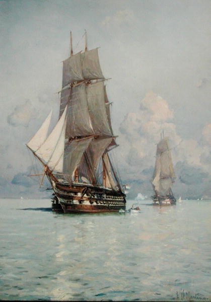 En eskadron eller sejl kommer til anker (olie på lærred) af Eduardo de Martino
