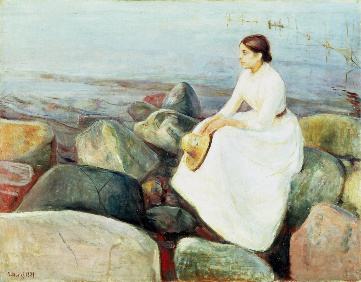 Inger på stranden eller aften (Sommernat ved havet, 1889) af Edvard Munch