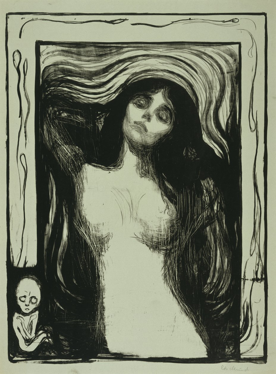 Madonna, 1895-1902 (litho på grågrønt papir) af Edvard Munch