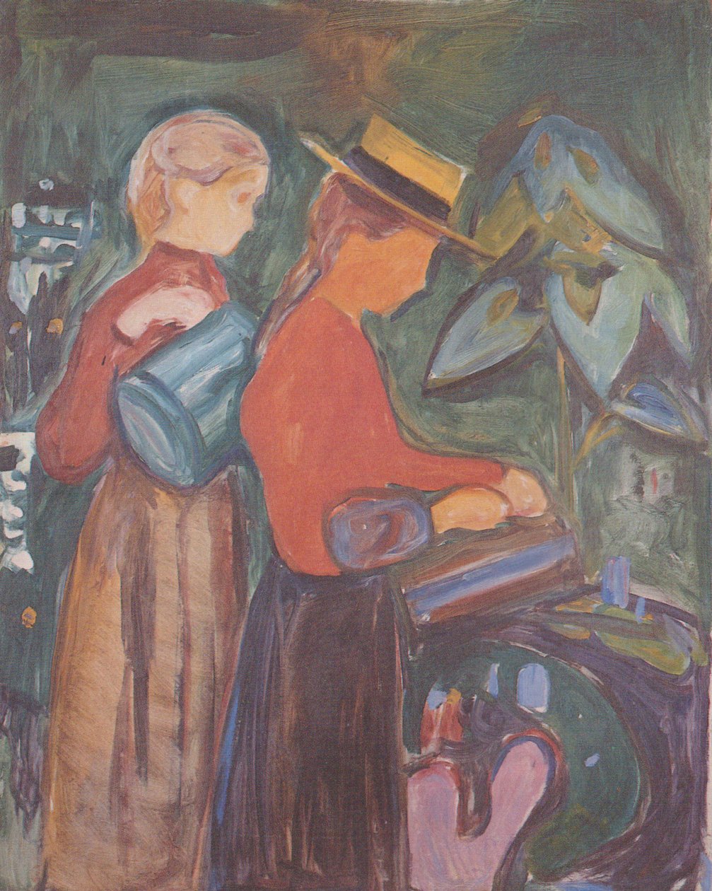 Pige vandende blomster af Edvard Munch