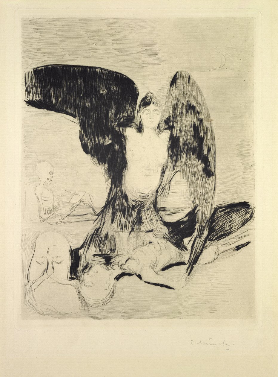 Vampyr, 1894 (indisk blæk på papir) af Edvard Munch