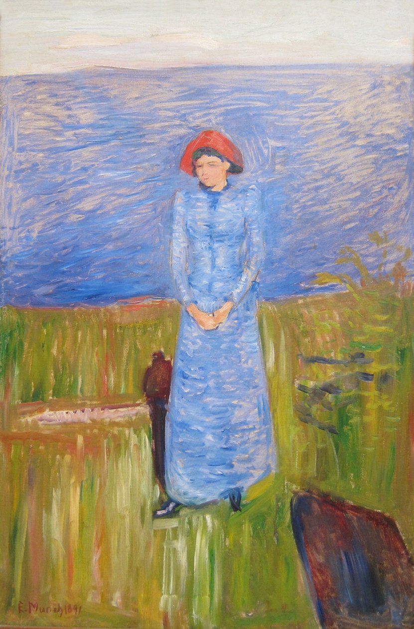 Kvinde i blåt mod blåt vand af Edvard Munch