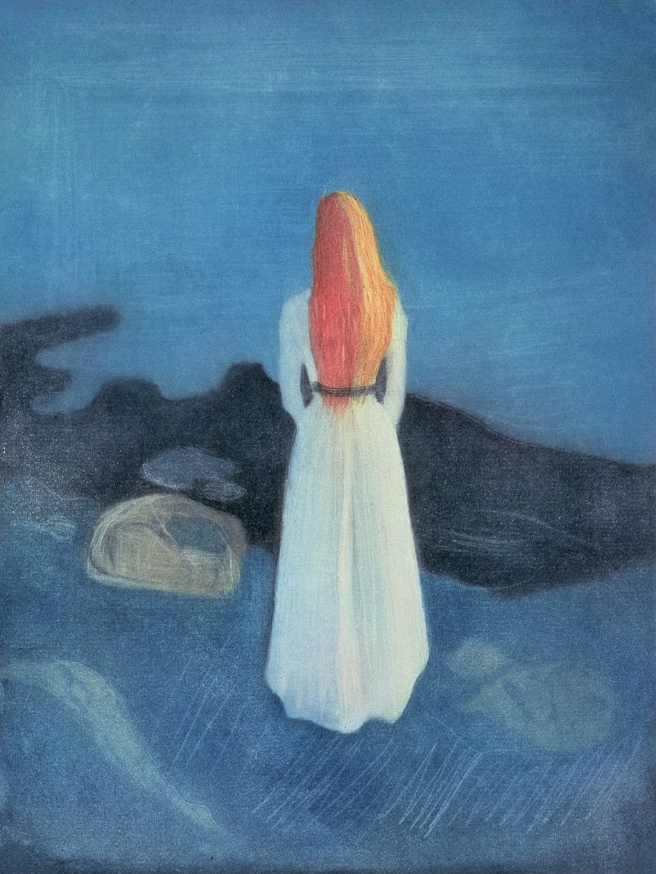 Ung pige på en anløbsbro (farvet radering og skrabet akvatint) af Edvard Munch