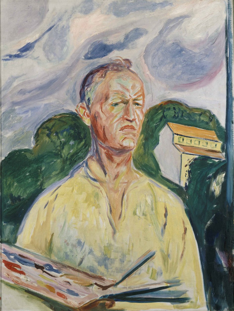 "Selvportræt med palet" (Selvportræt med palet) Maleri af Edvard Munch (1863-1944) 1926 Privat samling af Edvard Munch