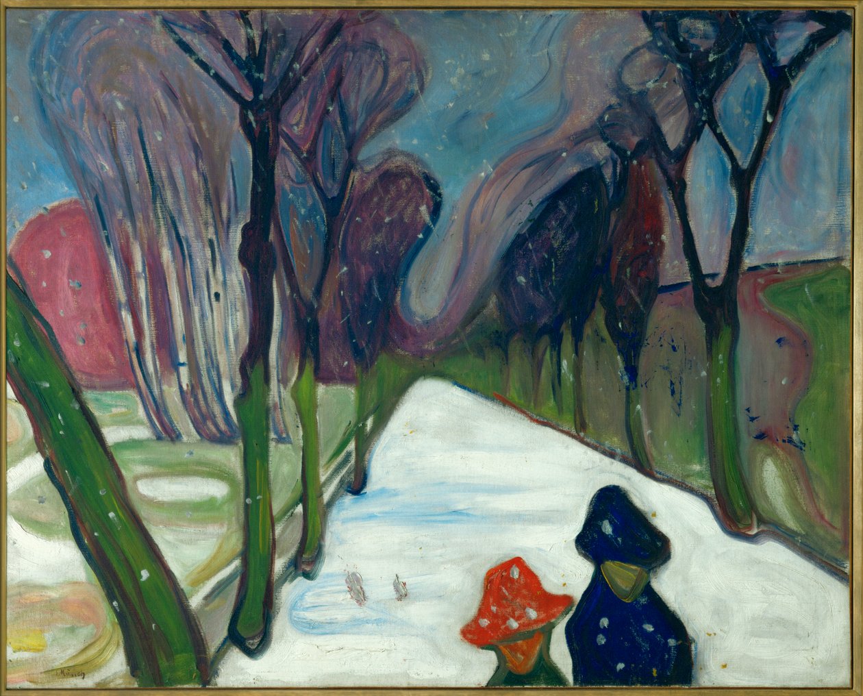 Avenue in the snow (olie på lærred) af Edvard Munch