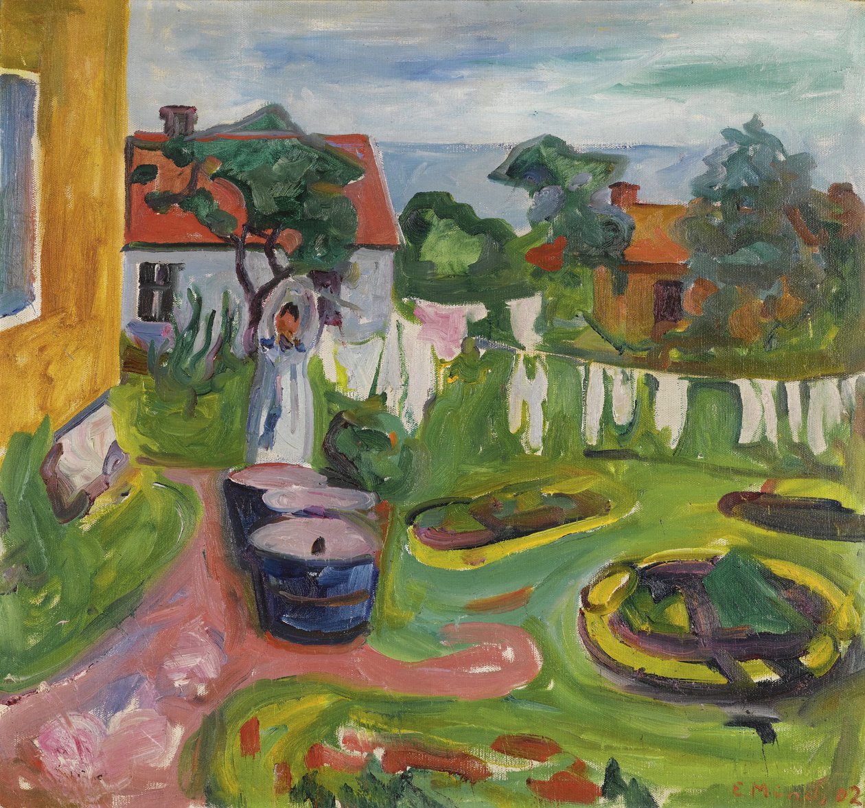 Tøj på linje i Asgårdstrand par Munch, Edvard (1863-1944) af Edvard Munch