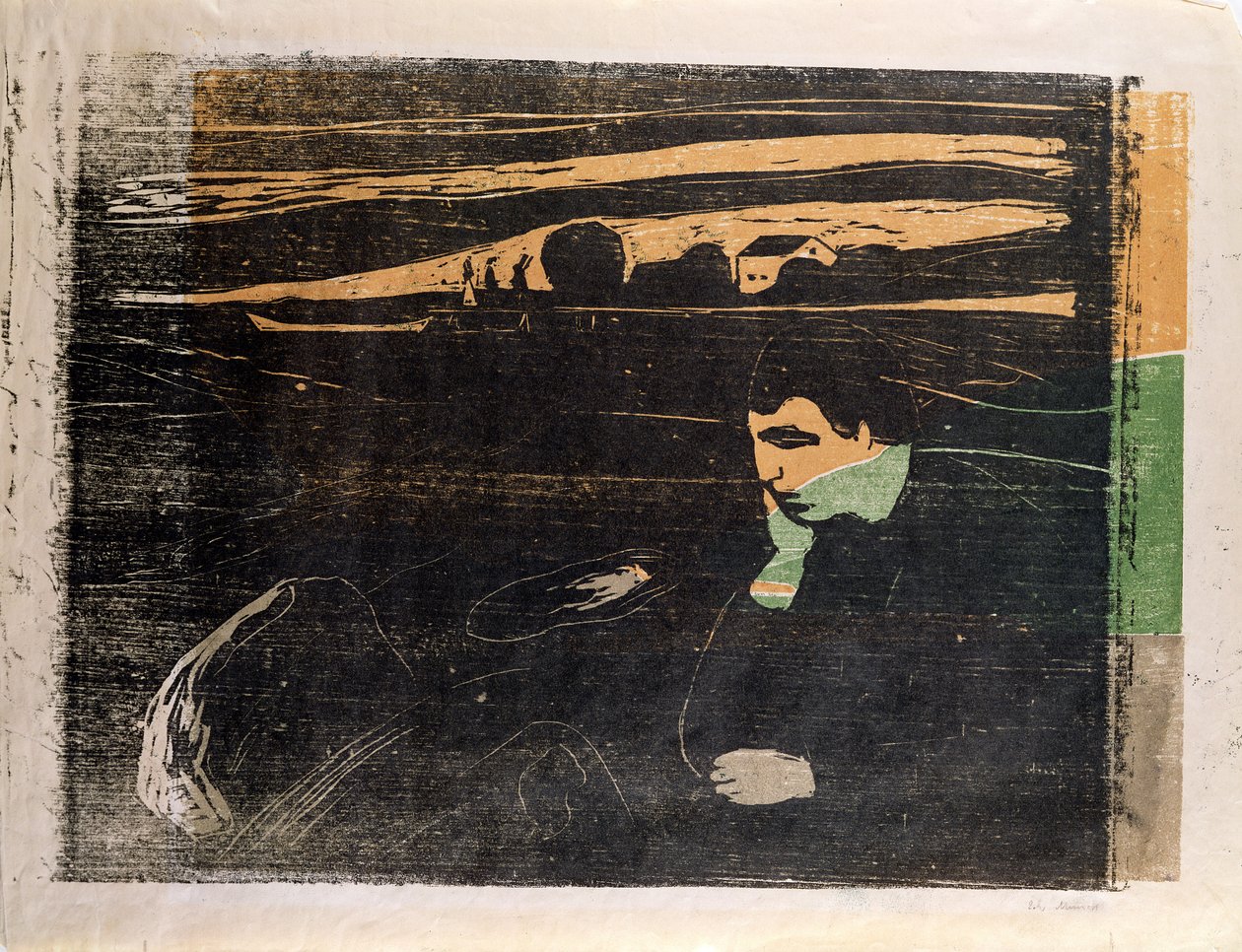 Aften, melankoli: På stranden (Abend, Melancholie am Strand) (træsnit) af Edvard Munch